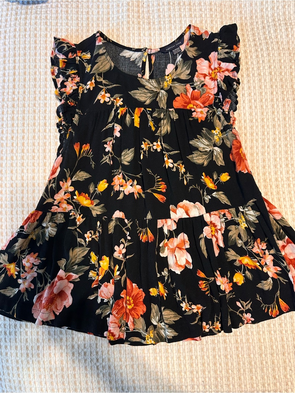 Vintage Y2K American Eagle Outfitters Black Floral Tiered Tunic